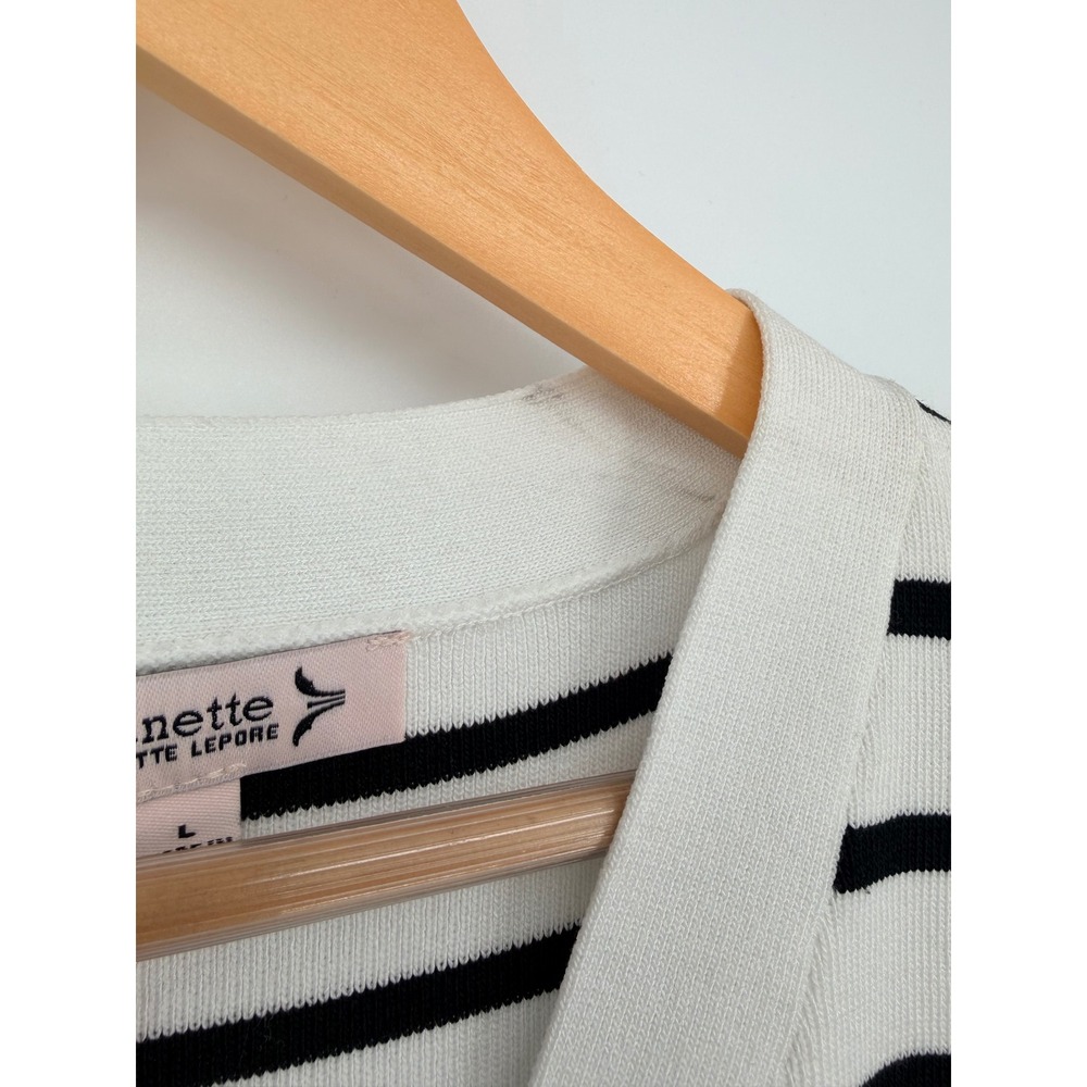 Nanette Lepore Striped Sweater Vest White Black Button Front V-Neck NWT - Picture 9 of 12